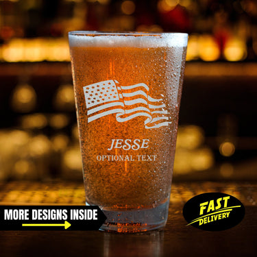 Custom 16 oz American Flag Pint Glass | Patriotic Home Decor